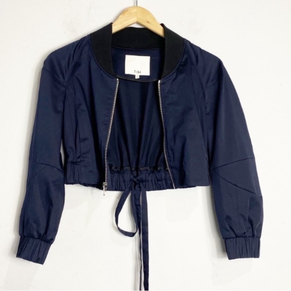 TIBI Mila Satin Bomber Jacket in Dark Navy - Picture 5 of 11